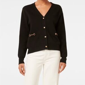 Loft Fashion Black V-Neck Buttoned Cardigan with Gold Accents